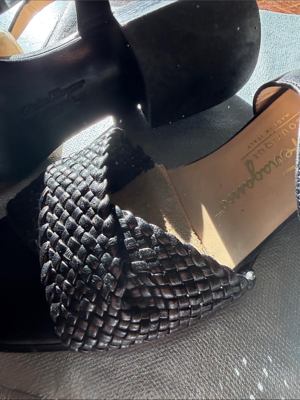 Salvatore Ferragamo ~Woven Strap Black Women's Sandals with Ankle Buckle Size6.5 - Picture 6 of 9